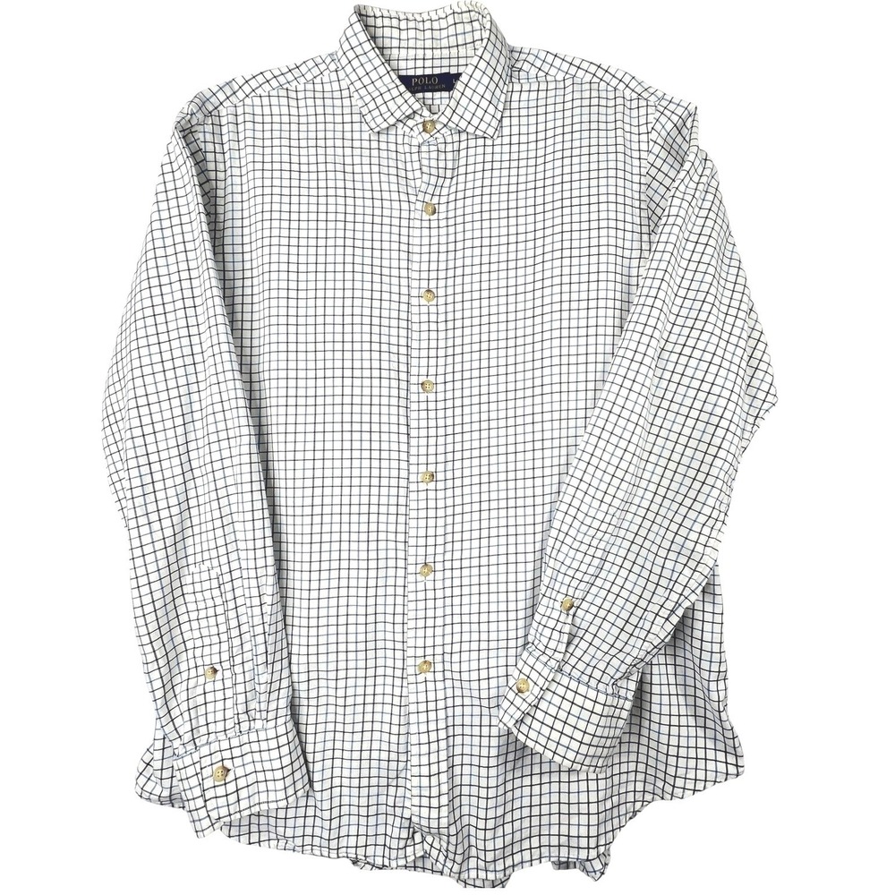 Polo Ralph Lauren Button Down Shirt Tattersall Check L White Blue Cotton Classic